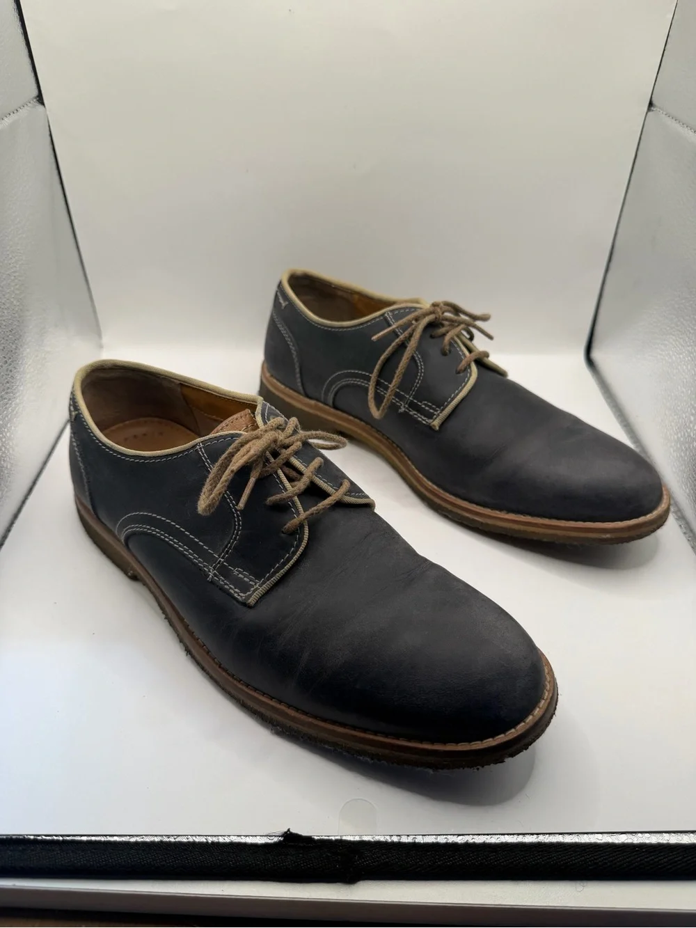 Johnston & Murphy 1850 Men’s Leather Oxford Dress Shoes Navy Blue Size 8